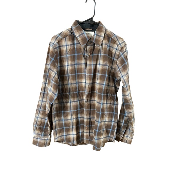 Weatherproof Vintage Other - Weatherproof Vintage Mens Plaid Button Down Shirt Brown Blue Long Sleeve Medium
